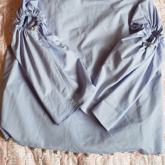 Blue Elie Tahari blouse with bead work - Picture 2 of 7